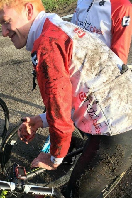 Ieuan recovers after coming off his bike